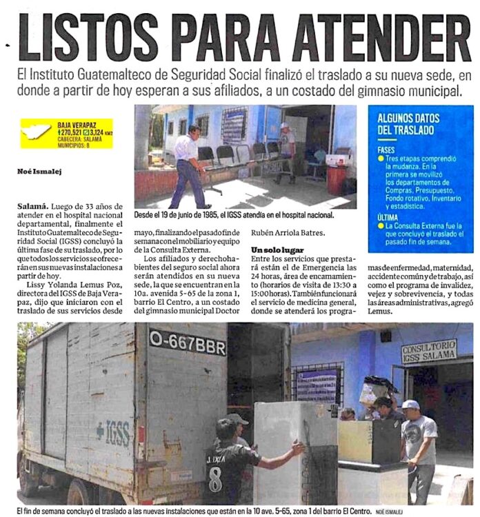 Nuestro Diario Listos para atender IGSS Baja Verapaz 2018