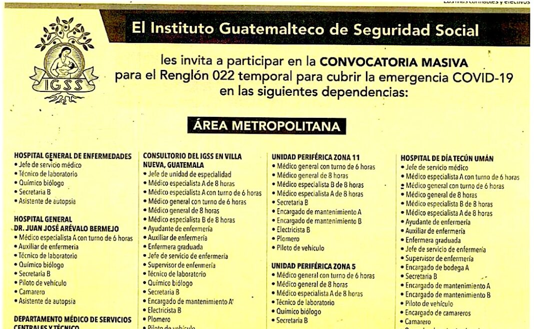 Banner Convocatoria Plazas IGSS metropolitana