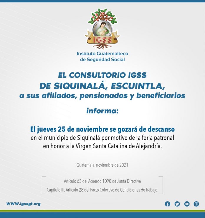 Aviso IGSS consultorio de siquinala escuintla descanso 25 de noviembre