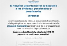 Aviso. El Hospital Departamental de Escuintla a los afiliados, pensionados y beneficiarios informa: