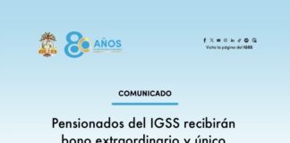 Comunicado: Pensionados del IGSS recibirán bono extraordinario y único