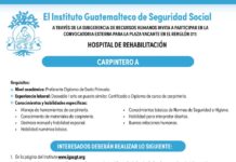 Convocatoria de la plaza: Carpintero para el Hospital de Rehabilitación, Ciudad de Guatemala
