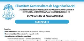 Convocatoria de la plaza: Contador para el Departamento de Abasteciemientos, Ciudad de Guatemala
