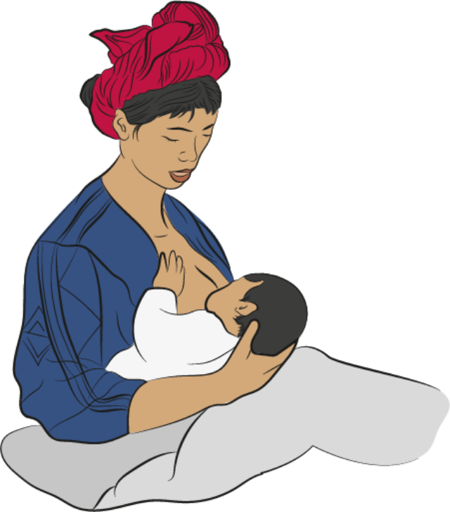 Madre amamantando en posición de sandía, con el bebé bajo el brazo