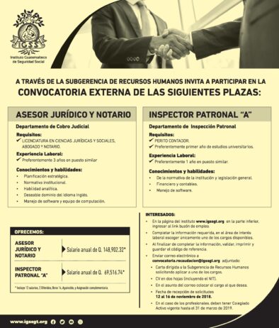 Convocatoria de plazas IGSS