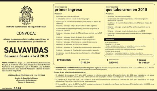 Convocatoria Salvavidas Semana Santa 2019