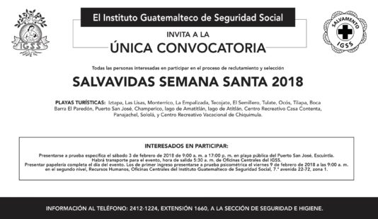 Convocatoria Salvavidas IGSS Semana Santa 2018