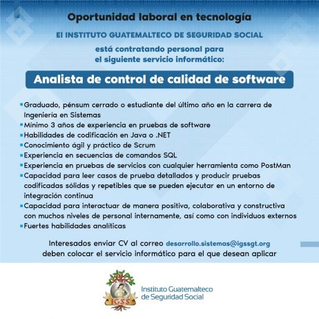 Oportunidad laboral en tecnología: Analista de Control de Calidad de Software