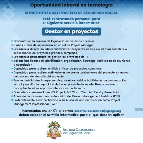 Oportunidad laboral en tecnología: Gestor de Proyectos