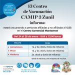 Aviso Centro de vacunacion CAMIP 3 Zunil Centro comercial Montserrat
