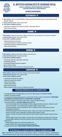 Convocatoria para plazas de la División de Mantenimiento del IGSS