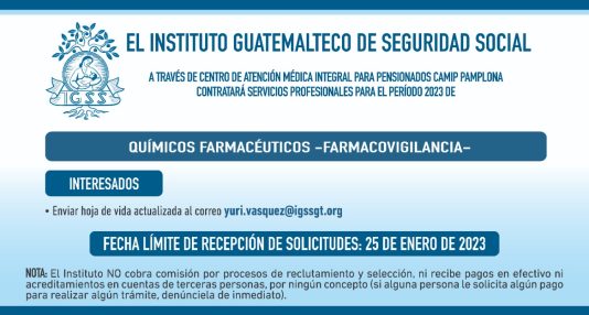 Convocatoria para plazas de Químicos Farmacéuticos en el Centro de Atención Médica Integral para Pensionados CAMIP Pamplona