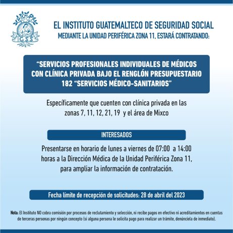 Convocatoria para la contratación de Servicios Profesionales Individuales de Médicos con Clínica Privada