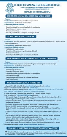 Convocatoria para plazas en el Hospital en Escuintla