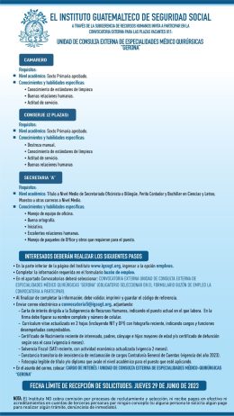Convocatoria de plazas para la Unidad de Consulta Externa Gerona
