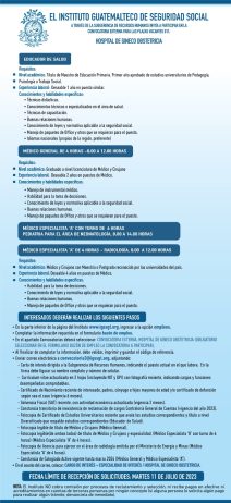 Convocatoria para plazas: Médicos y Educador en Salud para el Hospital de Gineco Obstetricia