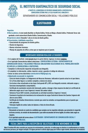 Convocatoria de la plaza: Ilustrador para el Departamento de Comunicación Social y Relaciones Públicas