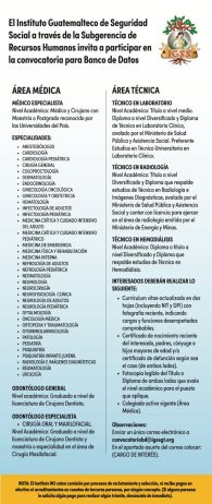 El IGSS invita a participar en la convocatoria para Banco de Datos en áreas médicas y técnicas