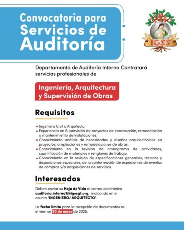 Convocatoria para contratar servicios profesionales de Ingeniería, Arquitectura y Supervisión de Obras