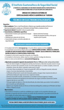 Convocatoria de la plaza: Técnico en Electroencefalografía para la Unidad de Consulta Externa Gerona