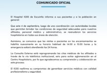 Comunicado. El Hospital IGSS de Escuintla informa a sus pacientes y a la población en general: