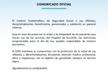 El IGSS a sus afiliados, derechohabientes, beneficiarios, pensionados y población en general informa: