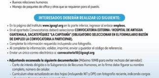 Convocatoria de la plaza: Médico Especialista (Ginecología y Obstetricia) para el Hospital de Antigua Guatemala, Sacatepéquez La Capitanía