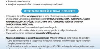 Convocatoria de la plaza: Médico Especialista (Cirugía General) para el Hospital en Mazatenango, Suchitepéquez