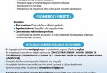 Convocatoria de las plazas: Encargado de Mantenimiento, Mécanico de Calderas y Plomero para el Hospital General de Enfermedades