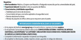 Convocatoria de la plaza: Médico Especialista (Anestesiología) para el Hospital de Antigua Guatemala, Sacatepéquez La Capitanía