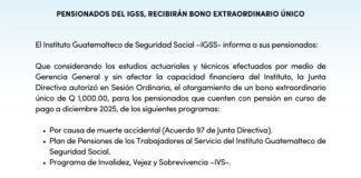 Comunicado: Pensionados del IGSS, recibirán bono extraordinario único