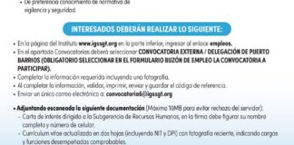 Convocatoria de las plazas: Agente de Seguridad y Camarero para la Delegación de Puerto Barrios