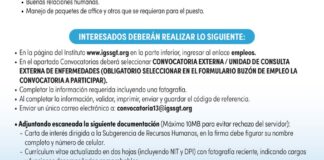 Convocatoria de la plaza: Auxiliar de Enfermería para la Unidad de Consulta Externa de Enfermedades