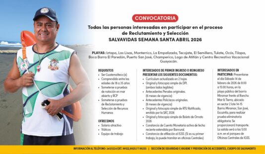 Convocatoria del proceso de reclutamiento y selección de Salvavidas, Semana Santa 2026