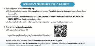Convocatoria de la plaza: Médico Especialista (Medicina Interna) para la Sala Anexa Hospital Nacional San Benito, Petén
