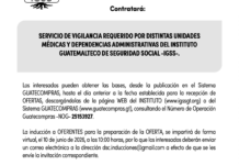 Convocatoria. El IGSS contratará Servicio de Vigilancia requerido por distintas Unidades Médicas y Dependencias Administrativas, NOG 25153927